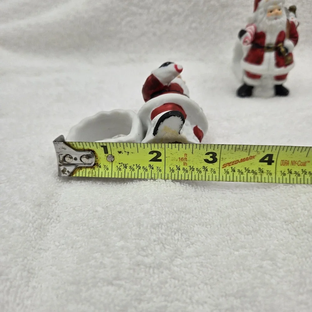 Vtg Santa Claus W/ Bag Candy Cane Ceramic Napkin Rings Hand Painted Set of 6